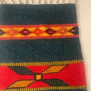 Woven Tribal Pattern Wool Runner - Teal, Red, Mustard